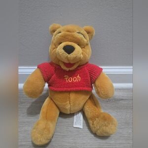 Walt Disney World Winnie the Pooh Bear Plush 10" with Red Knit Sweater Vintage